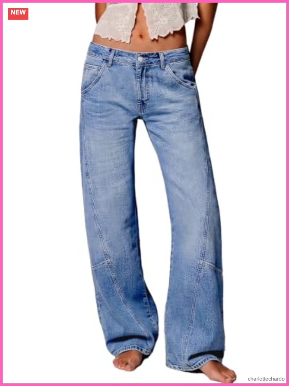 Low Rise Barrel Jeans Baggy Denim Wide Leg Deconstructed Seam Pants